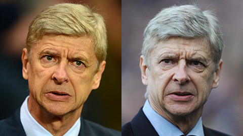Wenger căng thẳng trong trận đấu với Montpellier năm 2012 (trái) và sau trận thua Blackburn tại FA Cup năm 2013 (phải)