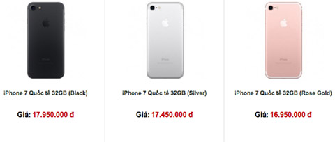 Giá bán iPhone 7 32GB màu vàng hồng tụt xuống dưới 17 triệu đồng