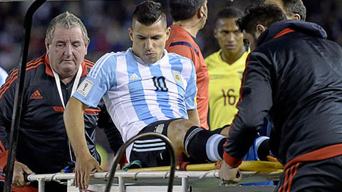 Aguero chấn thương, lỡ trận gặp Paraguay