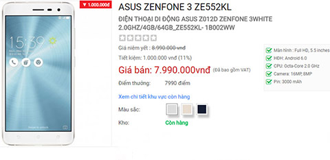 ZenFone 3 phiên bản 5.5-inch giảm giá mạnh xuống còn 7,99 triệu đồng