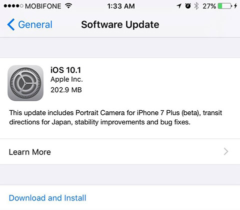 Bản cập nhật iOS 10.1 đã có sẵn, người dùng có thể tải về thông qua OTA hoặc iTunes