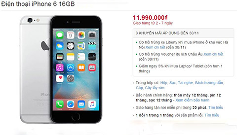 iPhone 6 bản 16GB giảm giá 2 triệu đồng, trước áp lực từ iPhone 7 chính hãng
