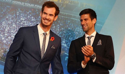 Murray và Djokovic tại sự kiện quảng bá cho ATP World Tour Finals