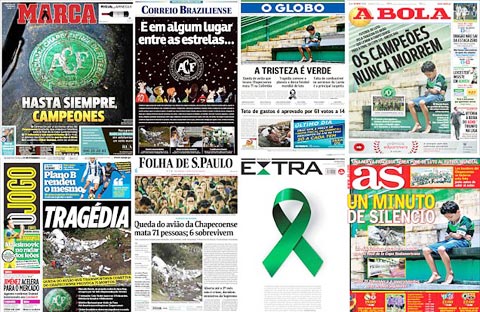 Báo chí thể thao thế giới những ngày qua tràn ngập hình ảnh tiếc thương Chapecoense