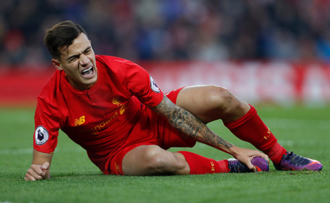 Chấn thương của Coutinho đe dọa tham vọng của Liverpool mùa này