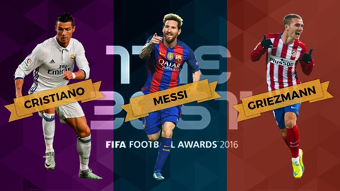 Ronaldo, Messi, Griezmann tranh giải Cầu thủ xuất sắc nhất FIFA 2016