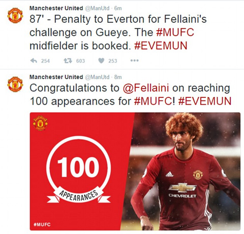 Fellaini khiến trang Twitter của M.U bẽ bàng với người hâm mộ