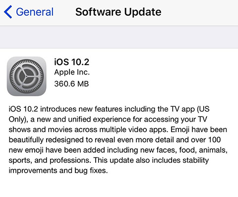 iOS 10.2 đã sẵn sàng