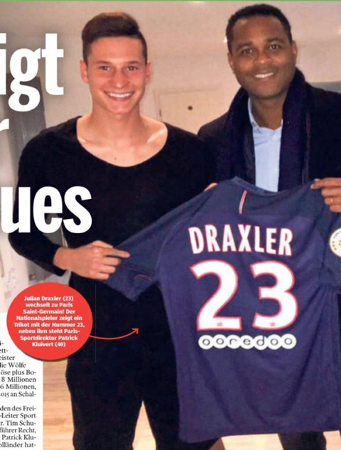 Hình ảnh rò rỉ cho thấy Draxler sẽ khoác áo số 23 tại PSG