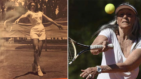 Cụ bà 83 tuổi chạy như Djokovic, bung vợt trái tay không kém Federer
