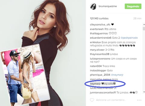 Neymar vừa lần đầu gọi Bruna là “vợ” trên mạng Instagram