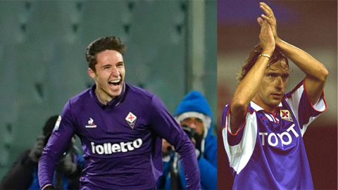 Với bàn thắng vào lưới Chievo, Federico (trái) gợi nhớ lại phong độ xuất sắc của ông bố Enrico Chiesa cũng trong màu áo Fio
