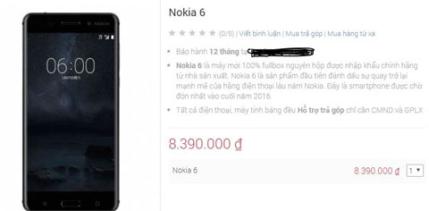 Vẫn có cửa hàng bán Nokia 6 với giá hơn 8 triệu