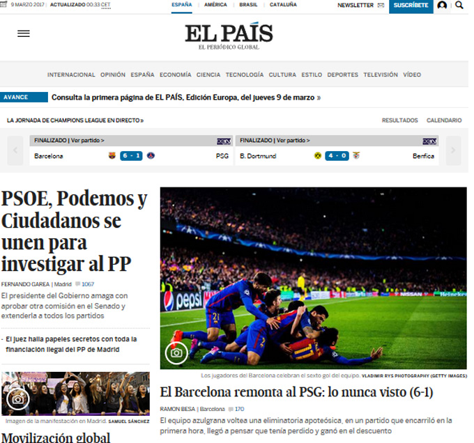 El Pais: Barca lội ngược dòng trước PSG, vô tiền khoáng hậu