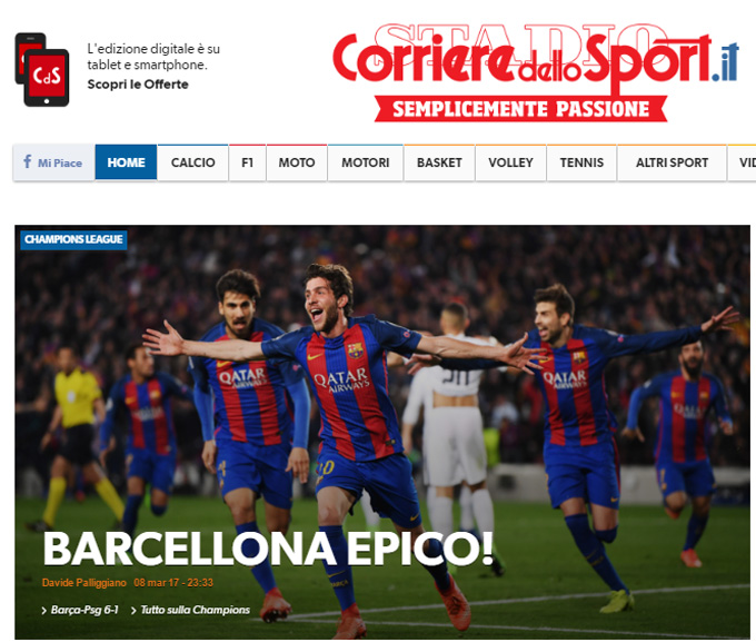 Corriere dello Sport: Bản anh hùng ca Barcelona