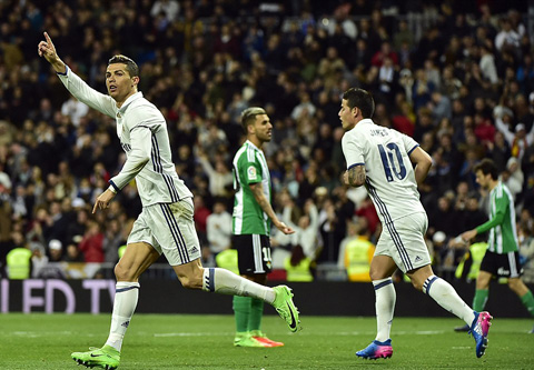 Ronaldo gỡ hòa 1-1 cho Real trước Betis