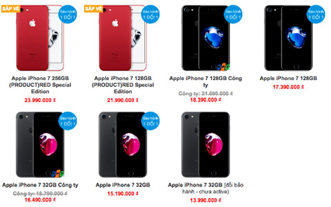 iPhone 7 màu đỏ cho đặt trước với mức giá cao hơn khoảng 4 triệu so với công bố của nhà sản xuất