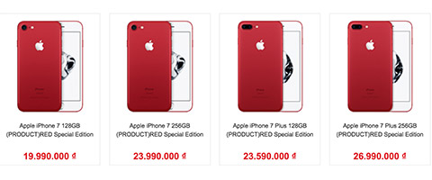 Một số nhà bán lẻ tại Hà Nội đang niêm yết giá iPhone 7 màu đỏ bản 128GB vào khoảng 19,9 triệu còn bản 256GB là 