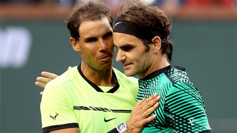 Nadal (trái) chúc mừng chiến thắng của đối thủ Federer ở Indian Wells vừa qua