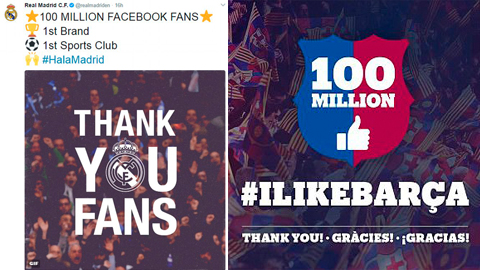 Real và Barca cán mốc 100 triệu lượt like trên mạng xã hội