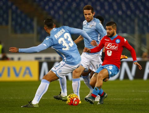 Napoli (áo đỏ) và Lazio đang quyết liệt tranh vị trí thứ 3 trên BXH, kèm suất dự Champions League