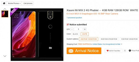 Mi Mix 2 xuất hiện trên trang web của nhà bán lẻ trực tuyến GearBest