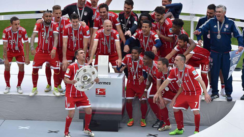 Chùm ảnh cầu thủ Bayern tắm bia trong ngày đăng quang Bundesliga