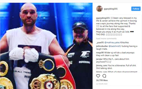 Tyson Fury đưa ra tuyên bố giải nghệ trên trang cá nhân