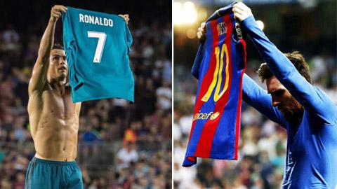 Ronaldo nhái pha ăn mừng giơ áo của Messi