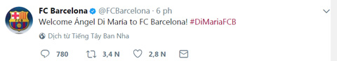 Barca chào đón Di Maria trên facebook