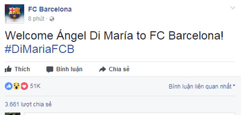 Barca chào đón Di Maria trên twitter