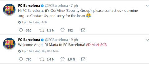 Barca phủ nhận thông tin chỉ ít phút sau