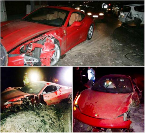 Chiếc Ferrari của Vidal bị  phá nát hồi Copa America 2015