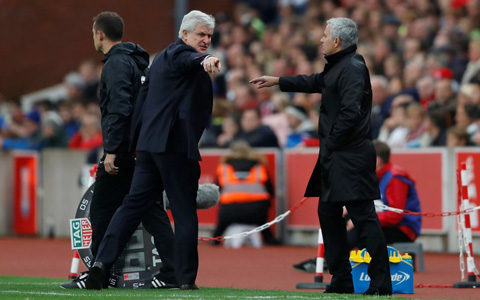 Màn xô xát giữa Mourinho và Mark Hughes trên sân