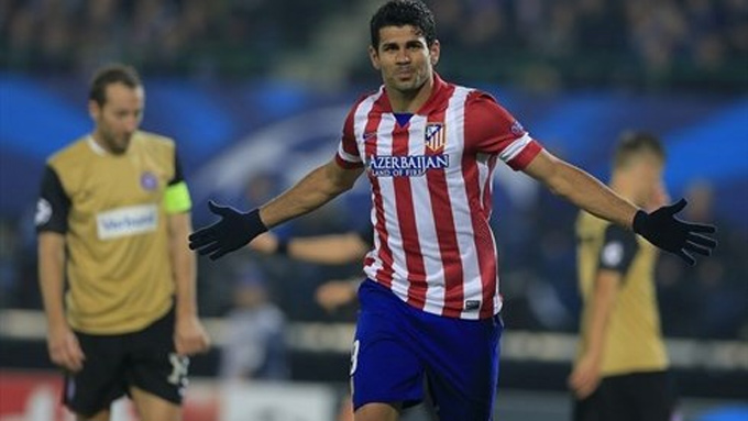 Tiền đạo Diego Costa của Atletico lập cú đúp trong trận đấu gặp Austria Wien mùa 2013/14