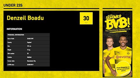 Boadu được đăng ký số áo 30 tại Dortmund