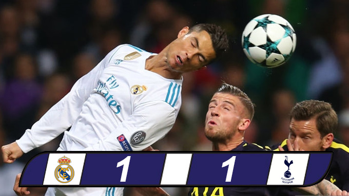 Ronaldo ghi bàn từ chấm 11m, Real vẫn không khuất phục được Tottenham