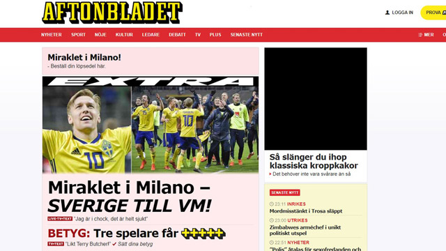 Aftonbladet (Thụy Điển): Phép thuật ở Milan - Thụy Điển tới World Cup