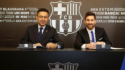 Messi gia hạn hợp đồng với Barca đến 2021