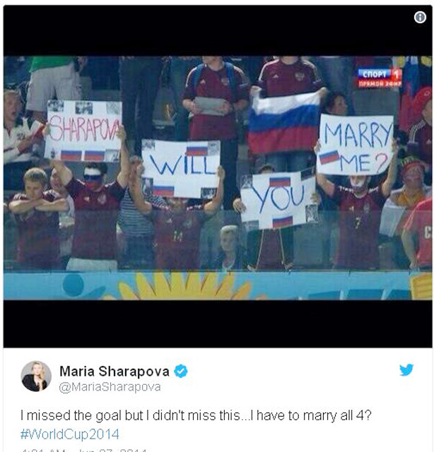 Sharapova được fan cầu hôn dịp World Cup 2014
