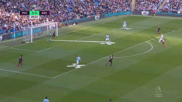 Hàng thủ Man City (áo sáng) chuyền ngắn để vượt qua các đợt pressing của đối thủ và đưa bóng lên phía trên