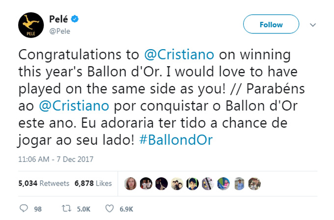 Lời chúc của Pele trên Twitter