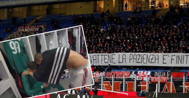 Donnarumma được Bonucci an ủi sau khi bị các fan Milan căng biểu ngữ châm chọc