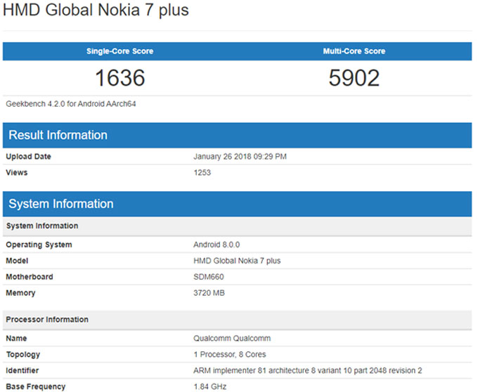 Thông số kỹ thuật của Nokia 7 Plus vừa bị rò rỉ