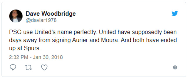 PSG sử dụng cái tên M.U một cách hoàn hảo. M.U được cho là tiếp cận gần với Aurier và Moura. Và cả 2 đều đến Tottenham.
