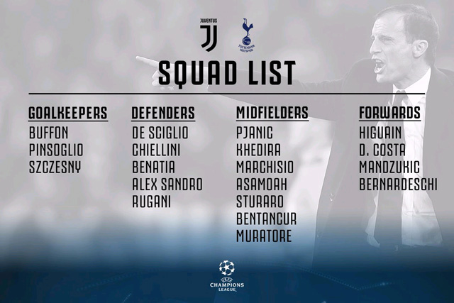 Juventus công bố danh sách dự trận gặp Tottenham