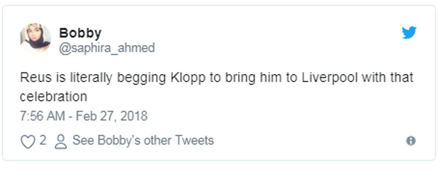 Reus đang xin Klopp mang anh ấy đến Liverpool thông qua pha ăn mừng này