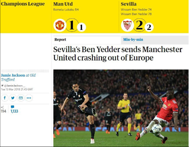 BBC: Sevilla tiễn M.U khỏi cúp châu Âu