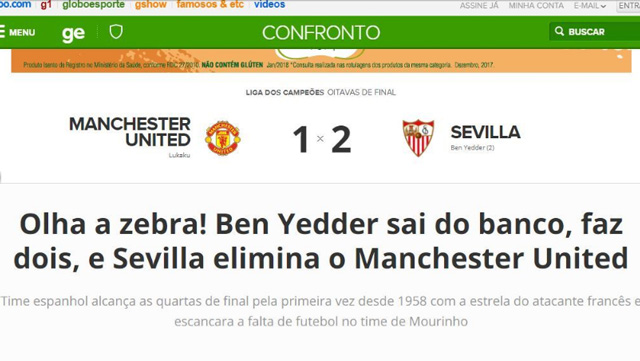 O Globo (BraZil): Ben Yedder vào sân từ băng ghế dự bị, lập cú đúp và loại M.U. Sevilla đã cho thấy sự nghèo nàn của M.U