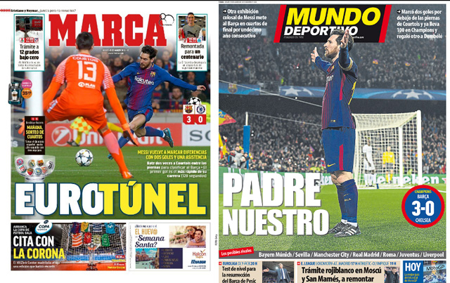 In dấu giày trong cả 3 bàn thắng của Barca, Messi nhận được sự tán tụng của giới truyền thông